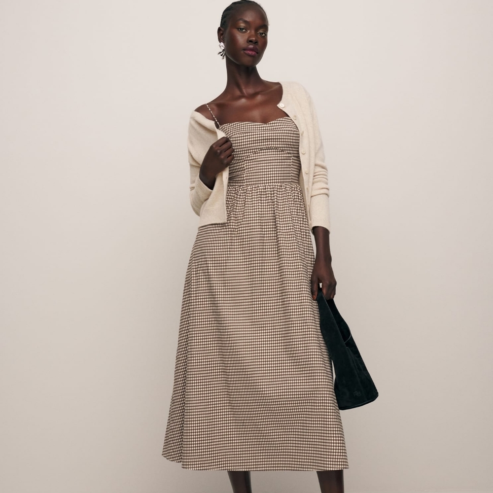 NWT Reformation Vinny Midi Dress - Tie Strap - Tartine Check - Size 8